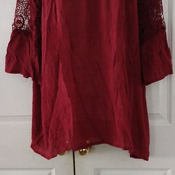 Forgotten Grace wine color crochet tunic blouse bell sleeve Sz 3X - Picture 2 of 7